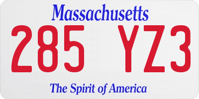 MA license plate 285YZ3