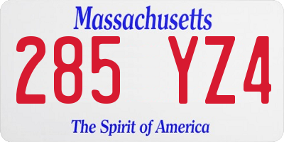 MA license plate 285YZ4