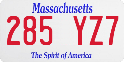 MA license plate 285YZ7