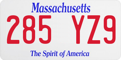 MA license plate 285YZ9