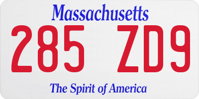 MA license plate 285ZD9