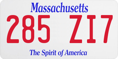 MA license plate 285ZI7