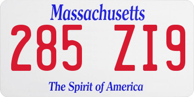 MA license plate 285ZI9