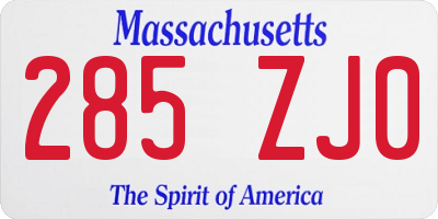 MA license plate 285ZJ0