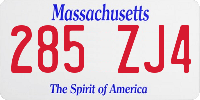 MA license plate 285ZJ4