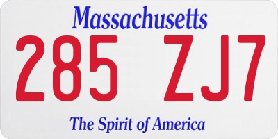 MA license plate 285ZJ7