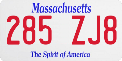 MA license plate 285ZJ8