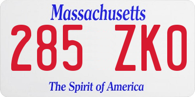 MA license plate 285ZK0