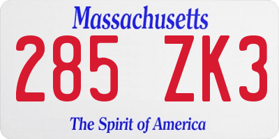 MA license plate 285ZK3