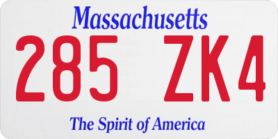 MA license plate 285ZK4