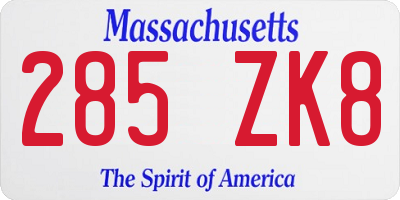 MA license plate 285ZK8