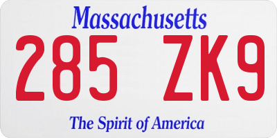 MA license plate 285ZK9