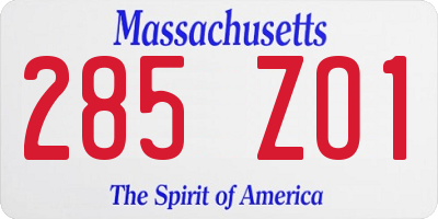 MA license plate 285ZO1