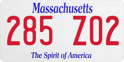 MA license plate 285ZO2