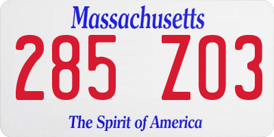 MA license plate 285ZO3