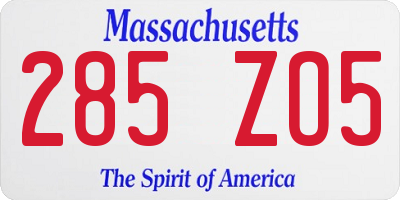 MA license plate 285ZO5