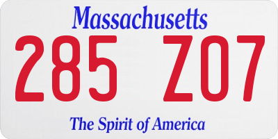 MA license plate 285ZO7