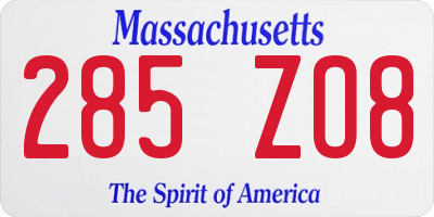 MA license plate 285ZO8