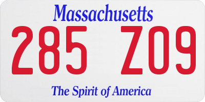 MA license plate 285ZO9