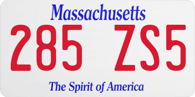 MA license plate 285ZS5