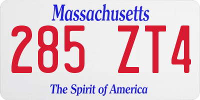 MA license plate 285ZT4