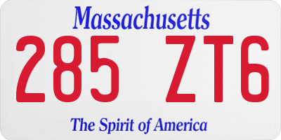 MA license plate 285ZT6
