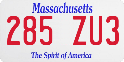 MA license plate 285ZU3