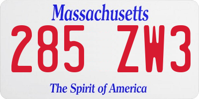 MA license plate 285ZW3