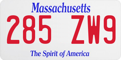 MA license plate 285ZW9
