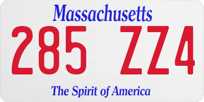 MA license plate 285ZZ4