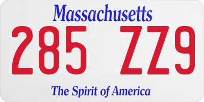 MA license plate 285ZZ9