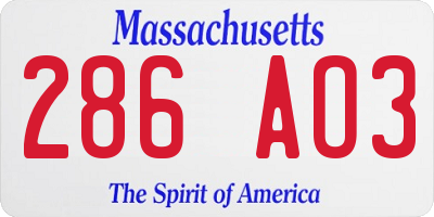 MA license plate 286AO3