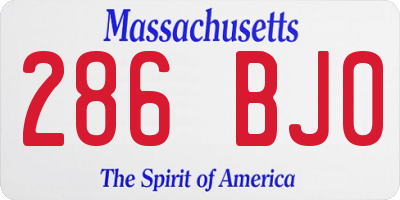 MA license plate 286BJ0