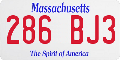 MA license plate 286BJ3