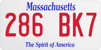 MA license plate 286BK7