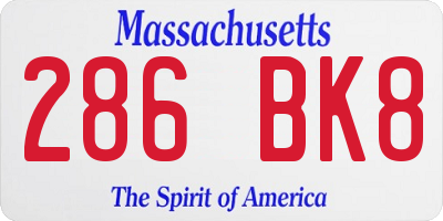 MA license plate 286BK8