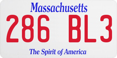 MA license plate 286BL3