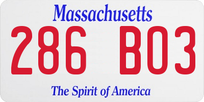 MA license plate 286BO3