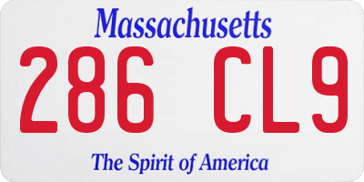 MA license plate 286CL9