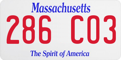 MA license plate 286CO3