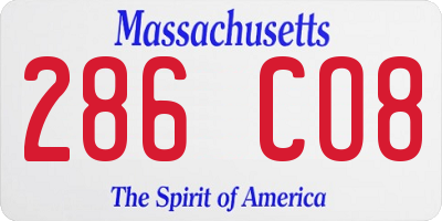 MA license plate 286CO8
