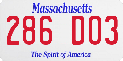MA license plate 286DO3