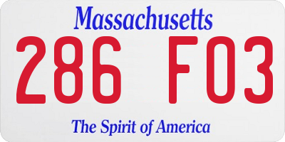 MA license plate 286FO3