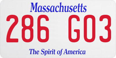 MA license plate 286GO3