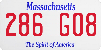 MA license plate 286GO8