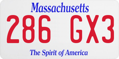MA license plate 286GX3