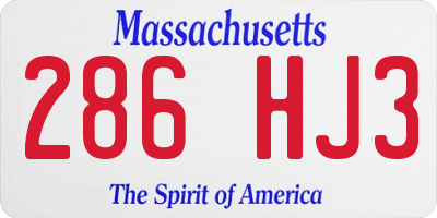 MA license plate 286HJ3
