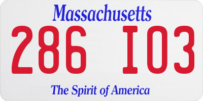 MA license plate 286IO3