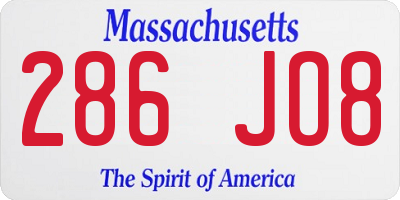 MA license plate 286JO8
