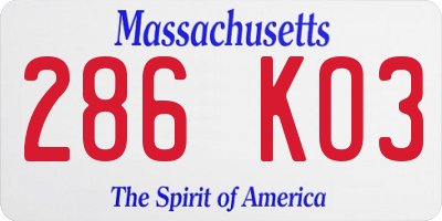 MA license plate 286KO3